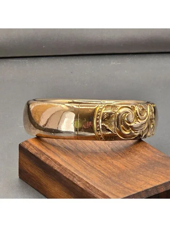 Victorian Gold Filled Scrolled Hinged Bangle Bracelet 7" Heavyweight Signed 37g - Picture 2 of 16